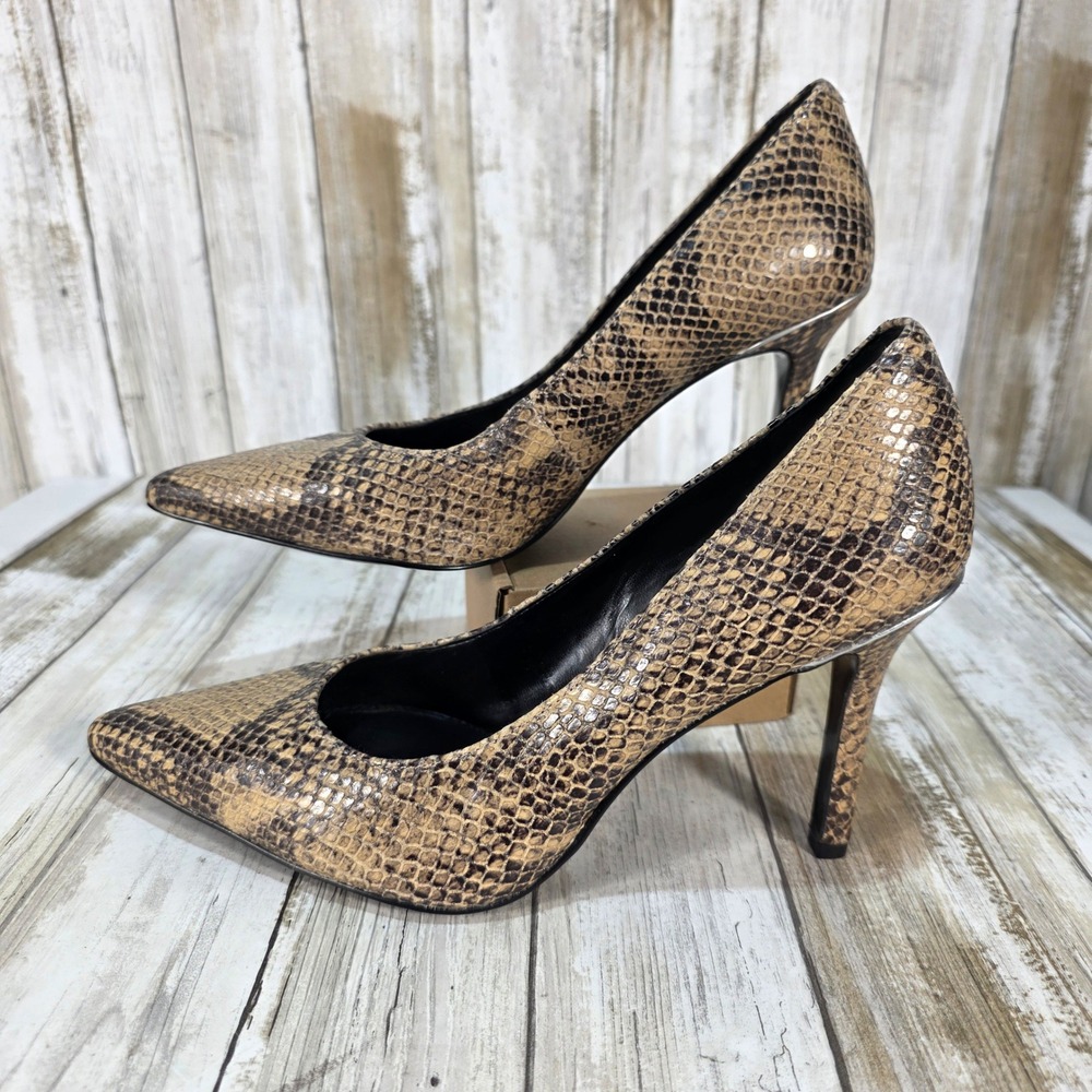 Lauren Ralph Lauren Snakeskin Embossed Pointed Toe Stiletto Pumps Brown Tan 7.5B